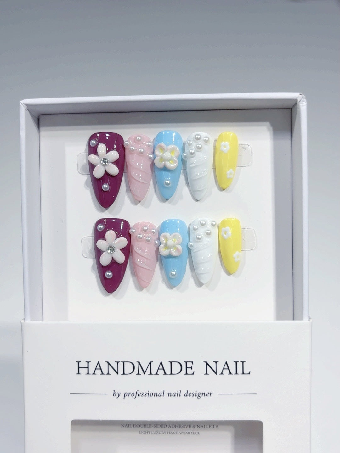 365nails-Pastel Carnival: "Rainbow Floral" – Long Almond Handmade Nails