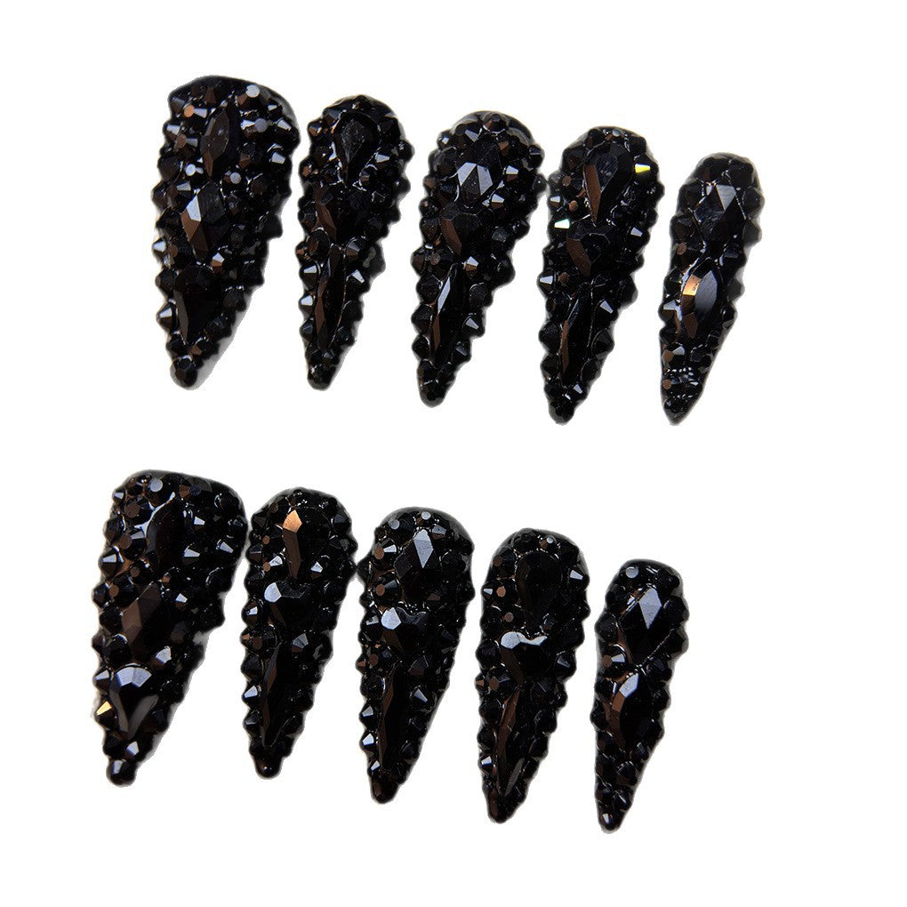 Black Crystal Stiletto Press On Nails