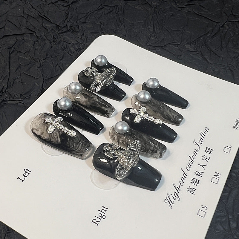 Hand-worn Empress Dowager Internet celebrity with the same nail art light luxury heavy industry dark wind detachable fake nail patch｜365nails