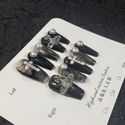 Hand-worn Empress Dowager Internet celebrity with the same nail art light luxury heavy industry dark wind detachable fake nail patch｜365nails