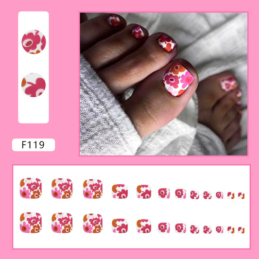 Unhas postiças de caleidoscópio retrô fosco, multicoloridas, com flores, modelos de unhas postiças, atacado, 24 peças｜365 unhas