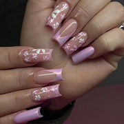 穿戴甲貼｜變色偏光粉白花朵成品可拆卸甲片｜365nails