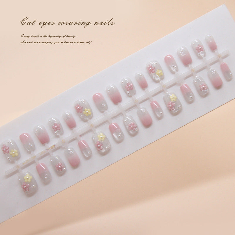 Nail Tips  prefabricated nail, press on nails, sweet flower removable, light-chasing cat eye nail piece, short T nail art diamond｜365nails