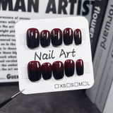 Pure Handmade press on nails cherries red and black spray gun gradual change simple short nail patch  sticker｜365nails