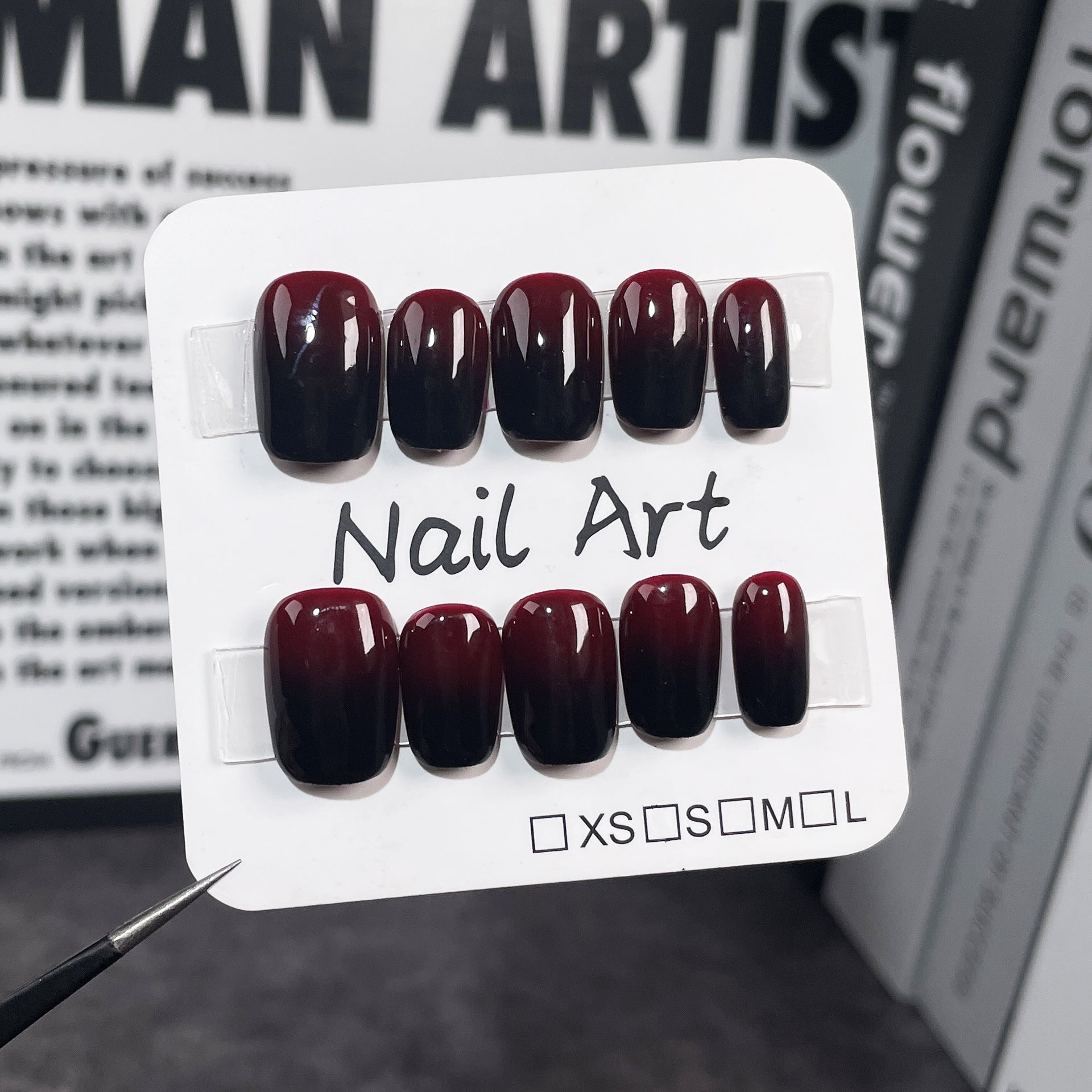 Pure Handmade press on nails cherries red and black spray gun gradual change simple short nail patch  sticker｜365nails