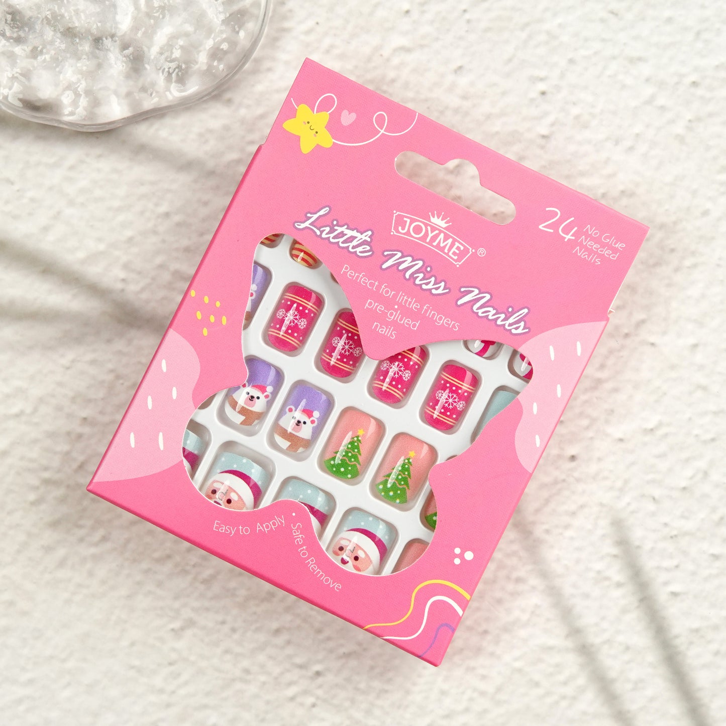 Kids press-on nails Christmas square head manicure Christmas decoration 24 pieces