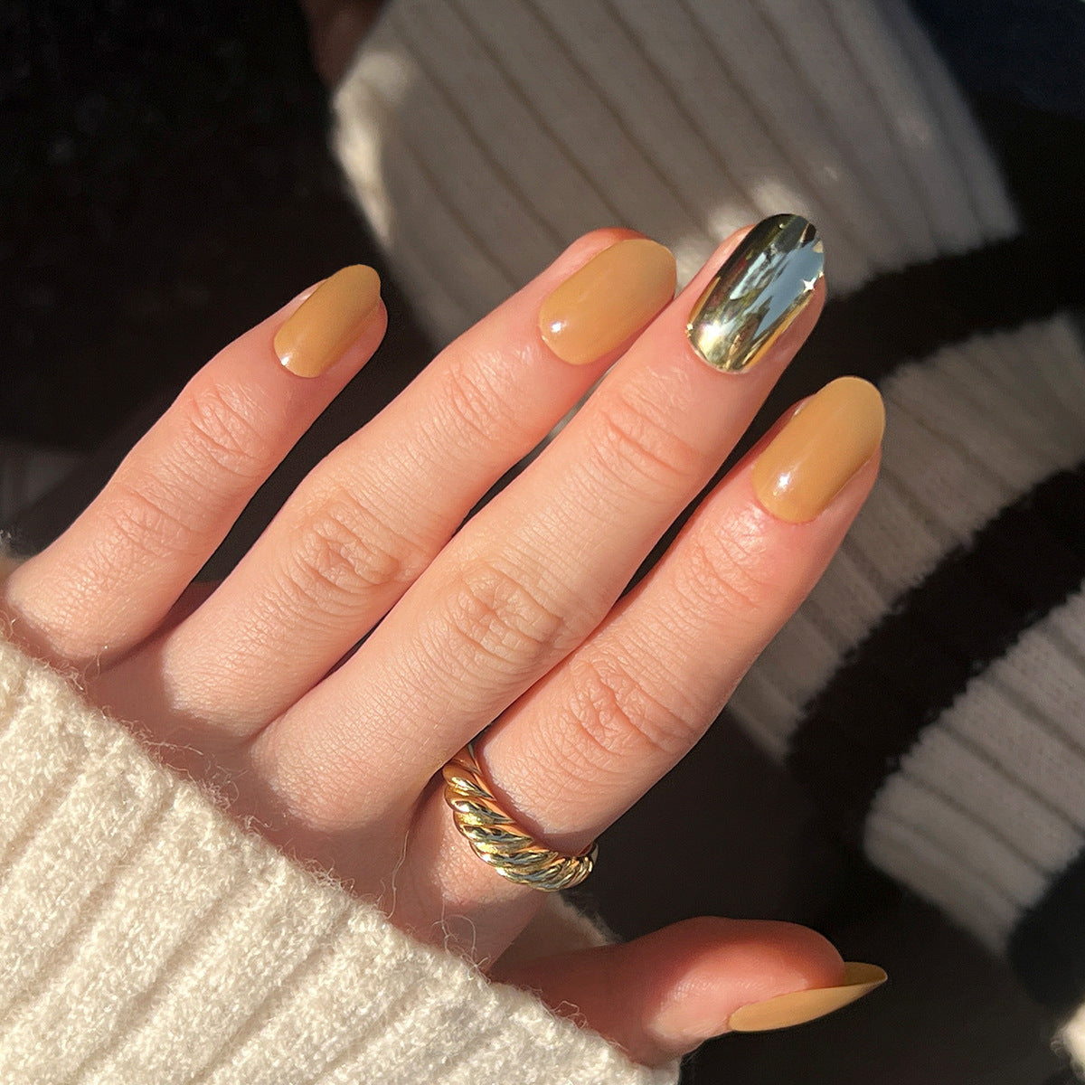 Electroplated gold press on nails solid color khaki nail piece press on nail removable nail piece wholesale｜365nails