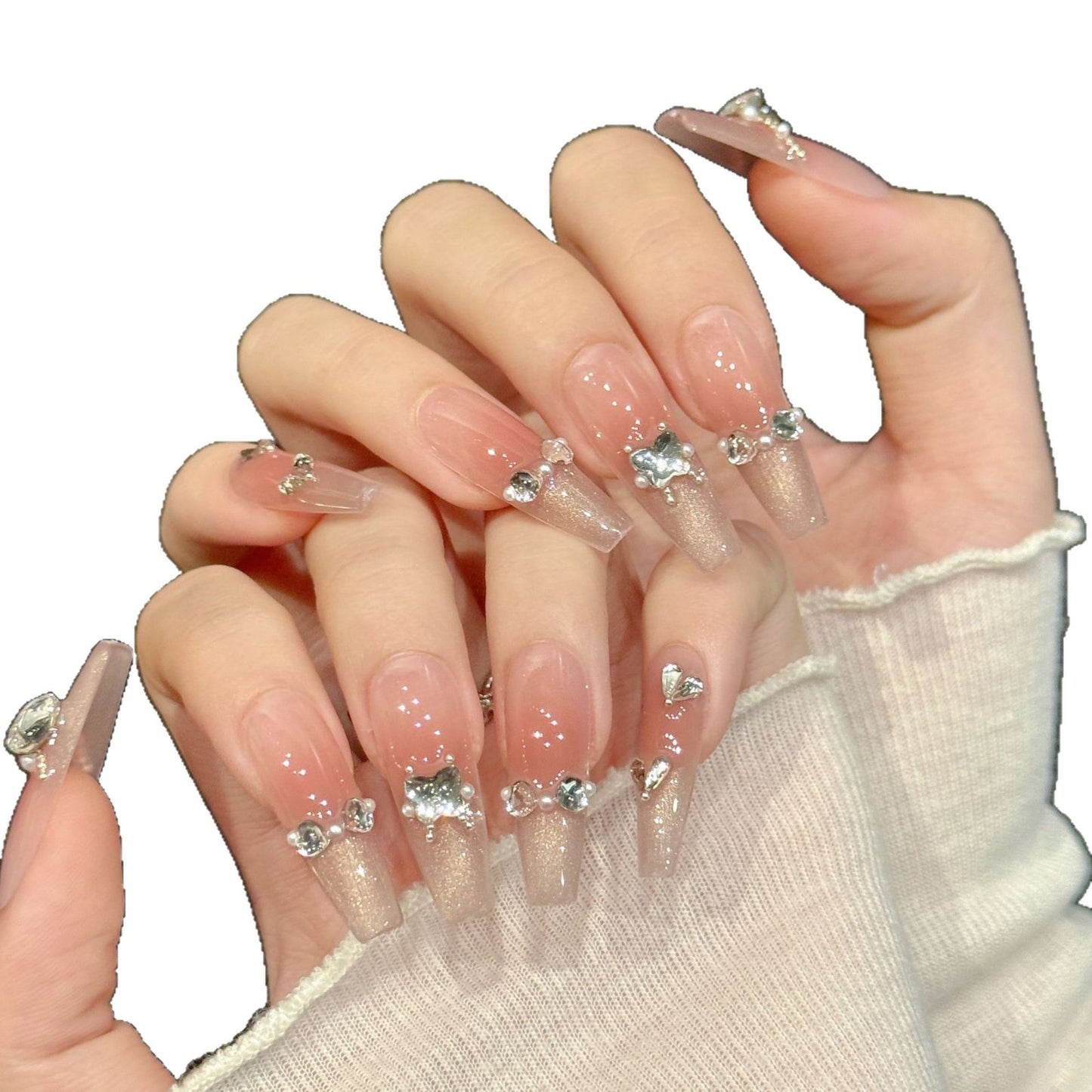 Silver Glitter Gradient Rhinestone Luxury Press On Nails