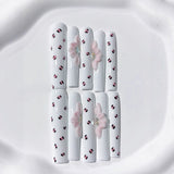 White Dotted Floral Accent Playful Press On Nails