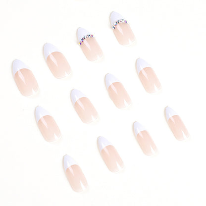 Wearing armor Nude white edge rhinestone French nail piece Wholesale Wearing armor Advanced finished nail piece Wholesale nail piece｜365nails