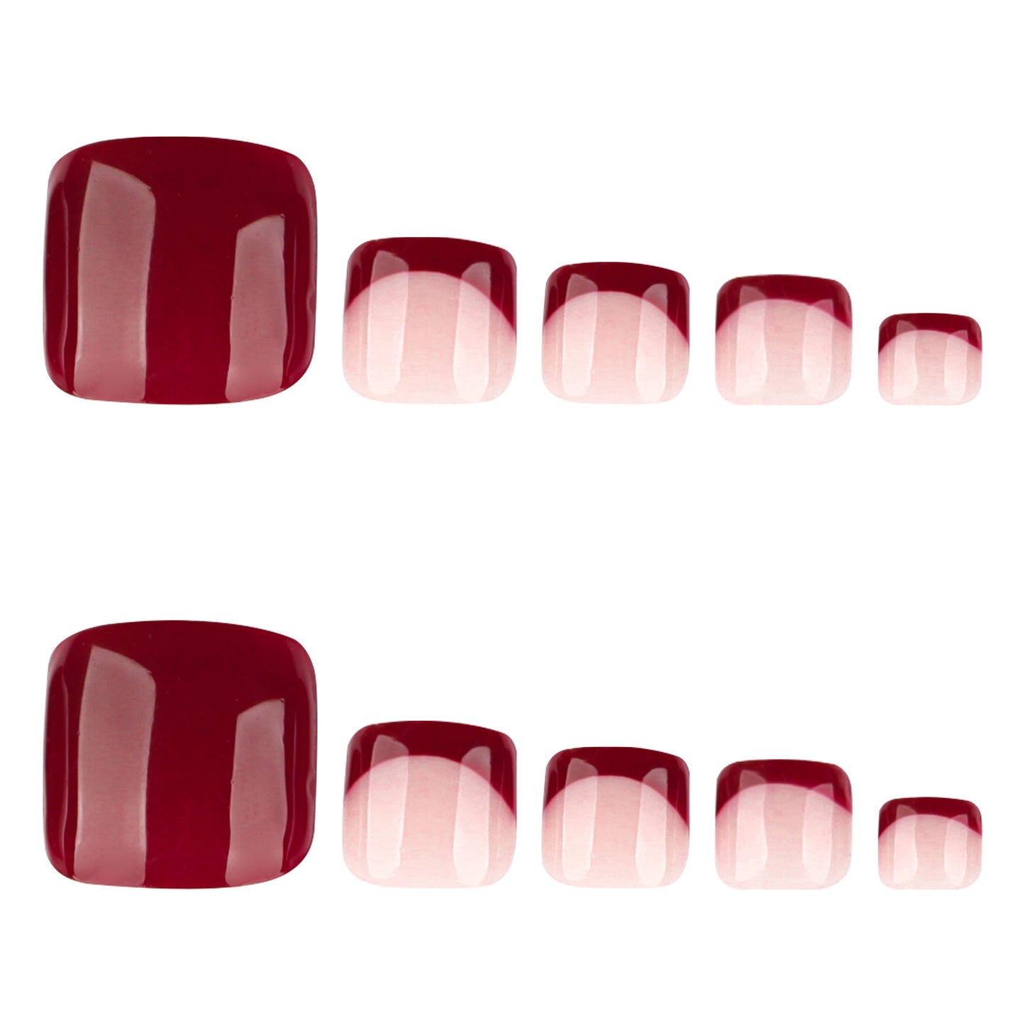 Simple red wearable nails, short square nails, french red manicure and feet