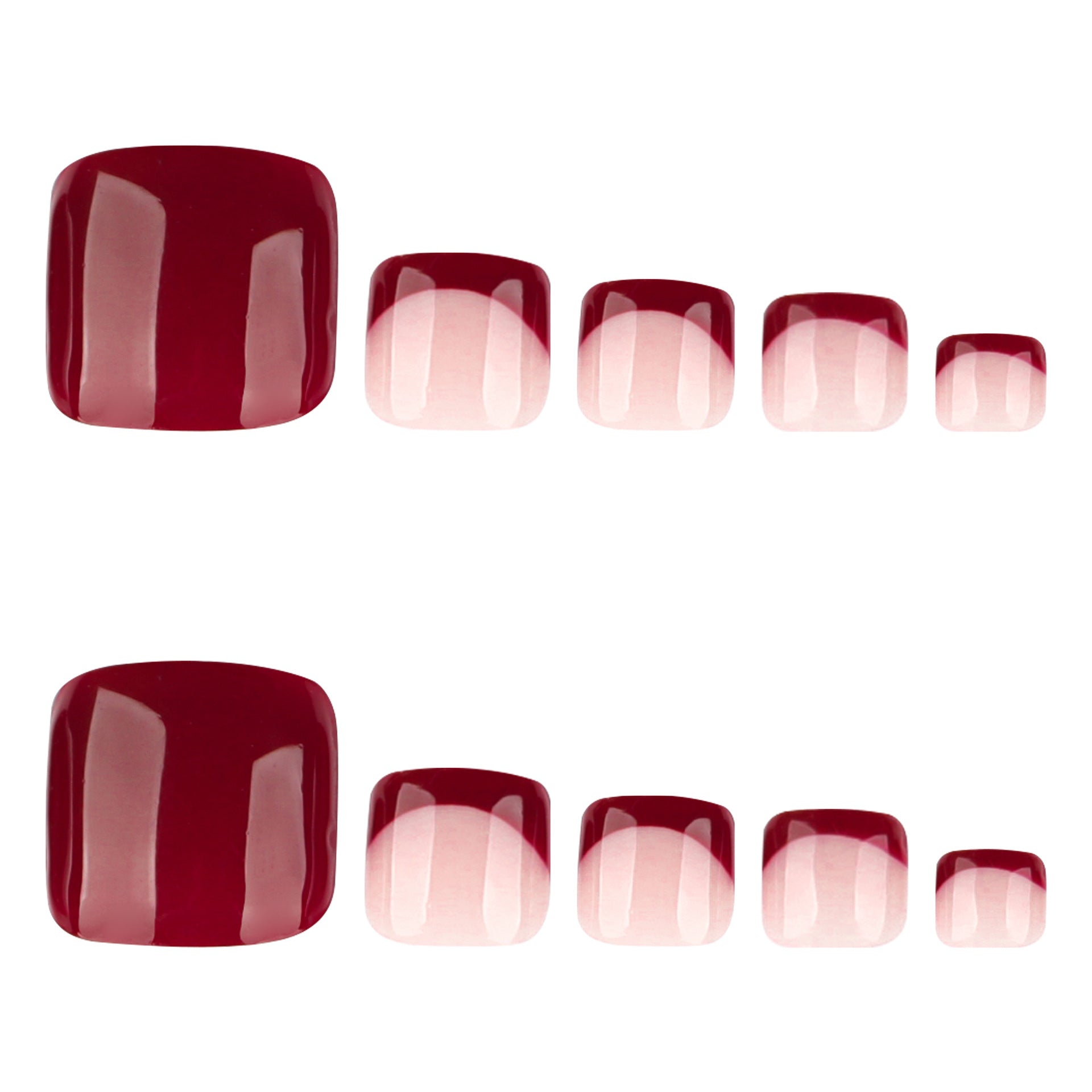 Simple red wearable nails, short square nails, french red manicure and feet