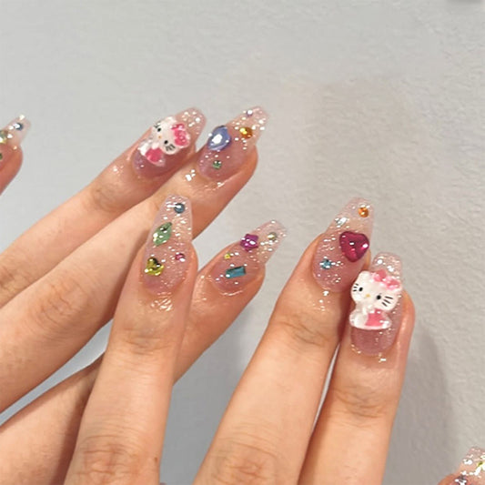 pure desire wind manicure nail piece Japanese sweet sparkling diamond gem  short ballet fake nail｜365nails