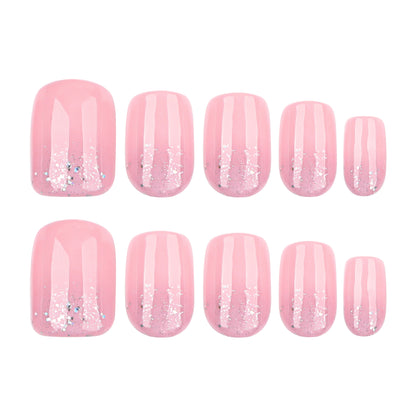 Reverse French gold glitter gradual change simple short square press-on nails