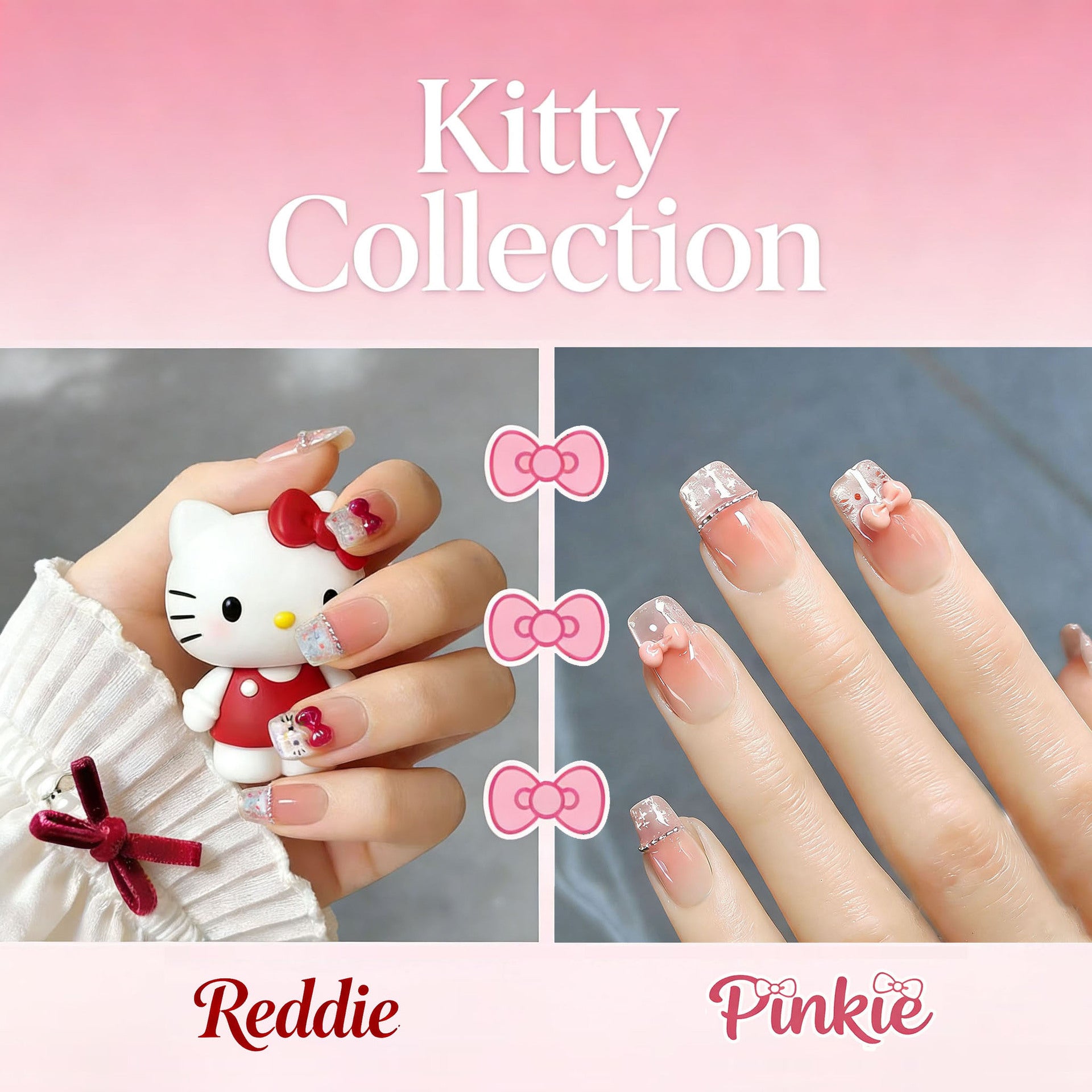 Kitty Collection: "Hello Kitty French" – Short Square Press-On Nails