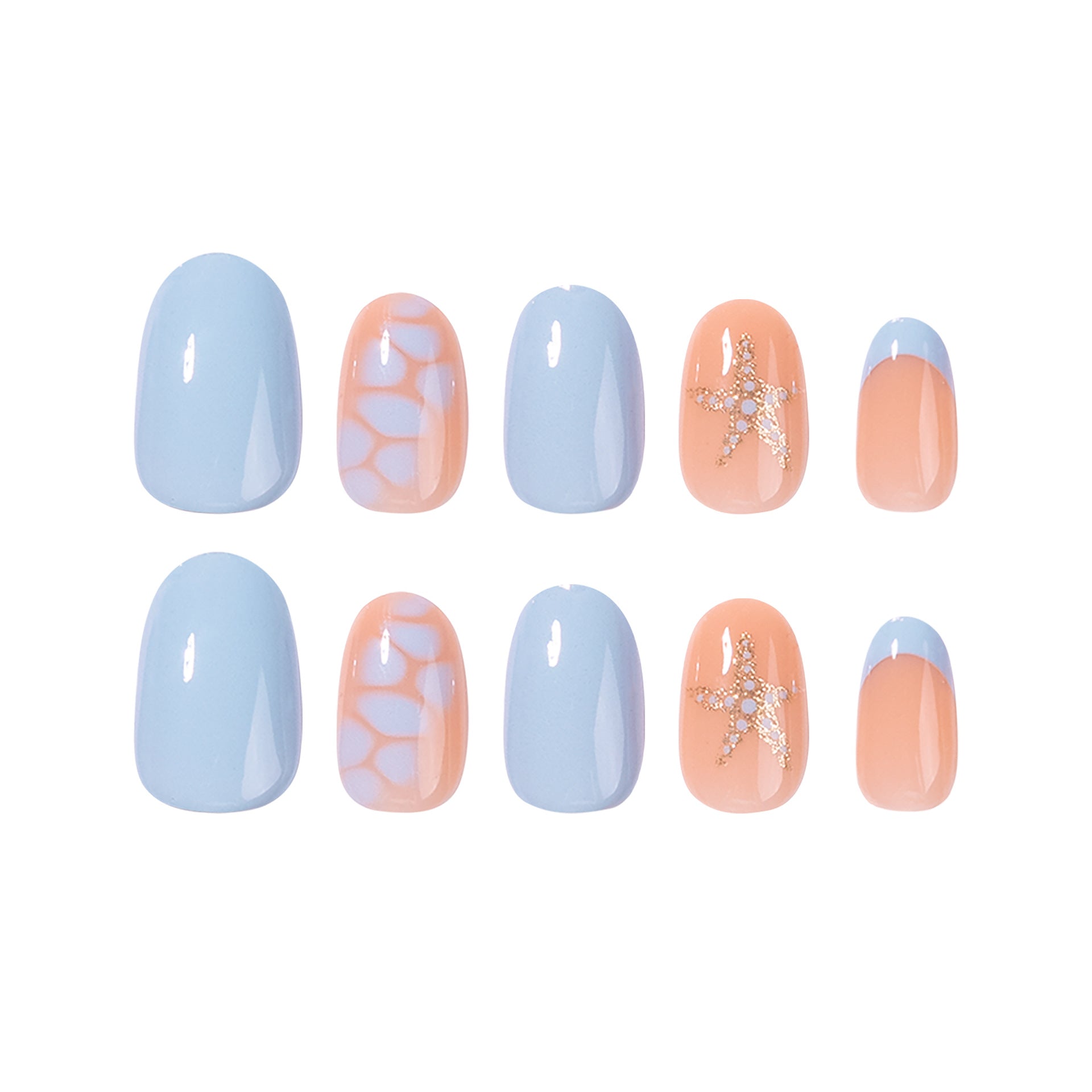 365nails: "Blue & Nude Starfish French Oval" – Summer Press-on Nails