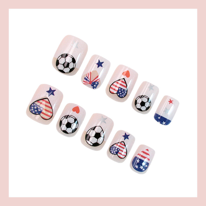 World Cup USA Stars & Stripes Cute Football Short Press-On Nails (Lively/24pcs/Casual)