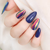 Navy Blue & Iridescent Chrome Short Almond Nail Set