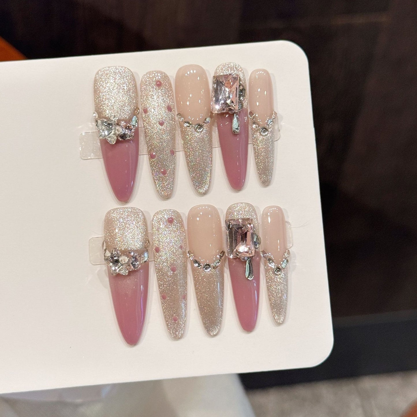 Pink Glitter Crystal Luxe Princess Nails