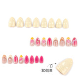 Almond 3D three-dimensional flower short pearl mix and match press-on nails