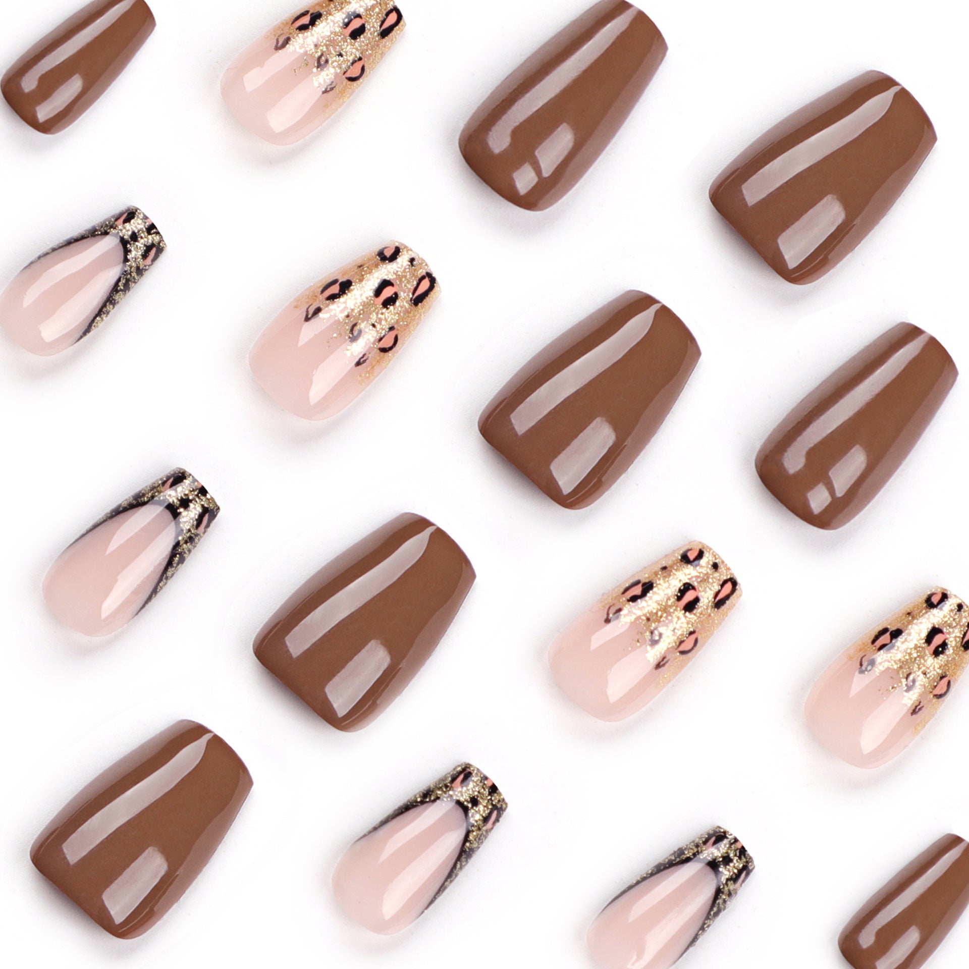 Parche de uñas sencillo de otoño marrón con purpurina dorada y estampado de leopardo para uñas, diseño de ballet | Parche para uñas | 365nails