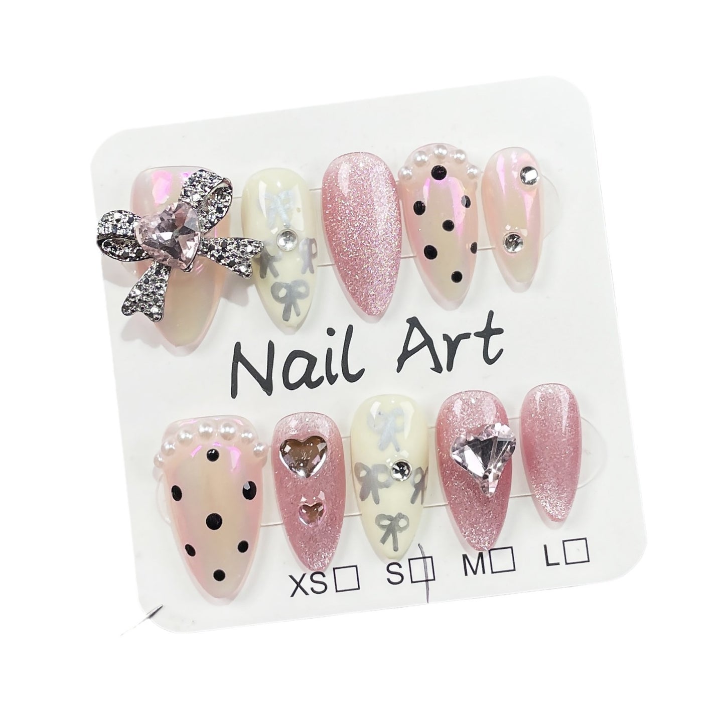 Handmade press on nails sweet and cute aurora nail patch hand-painted bow  almond nail  nail art｜365nails