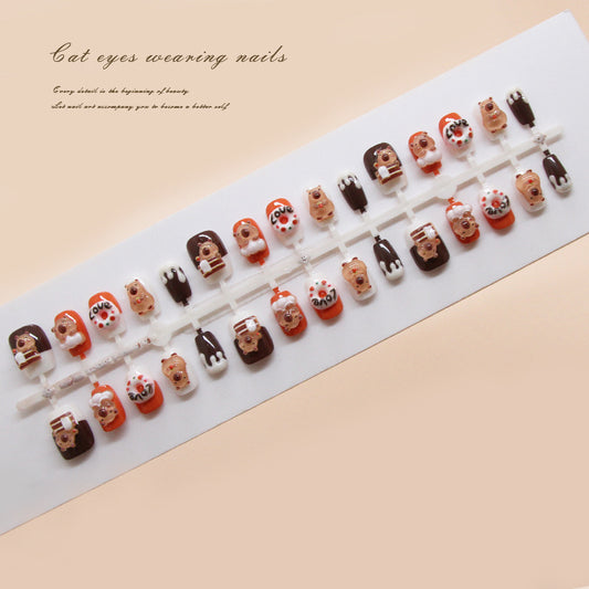 Nail Tips  prefabricated nail cartoon press on nails cute girl chasing light cat eye three-dimensional nail short T nail patch ｜365nails