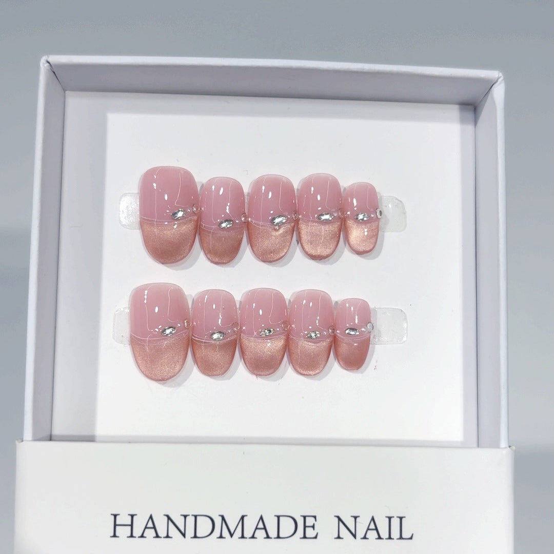 Pink Glow: "Nude Pink Rhinestone" – Square Shape Handmade Press-On Nails