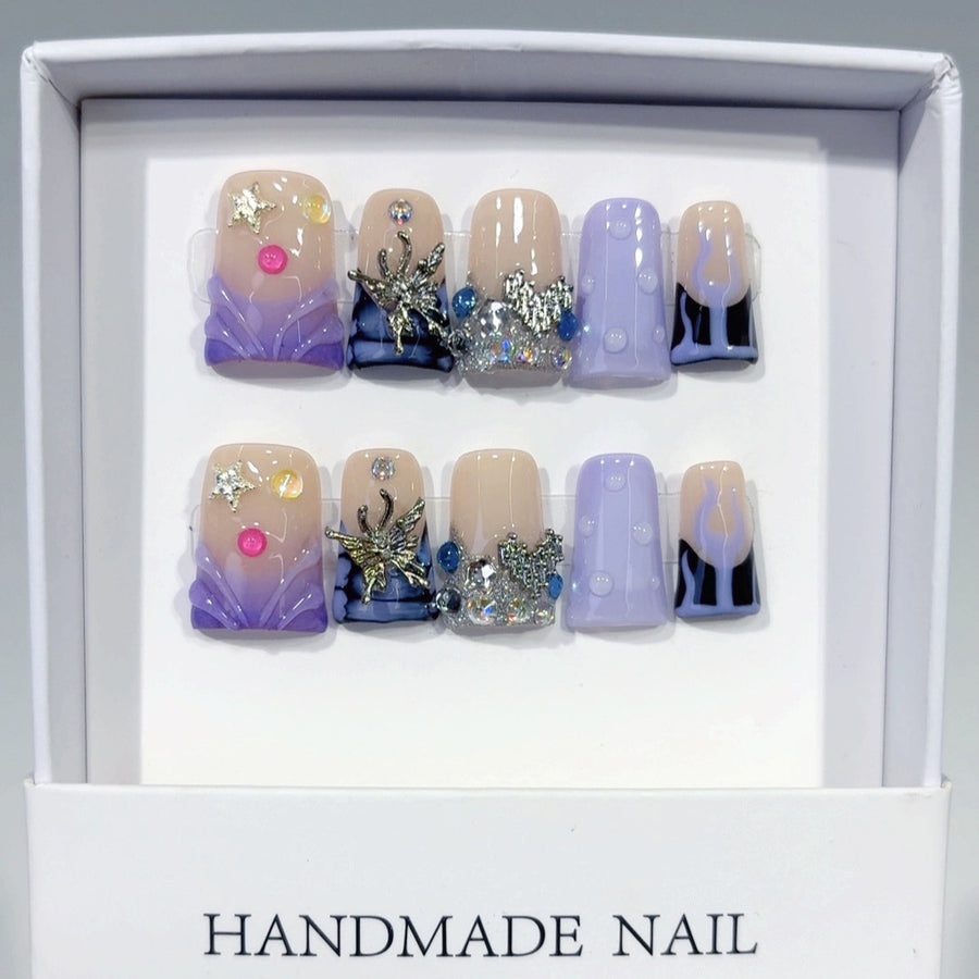 Celestial Fantasy: "Starry Butterfly Dream" – Square Press-On Nails