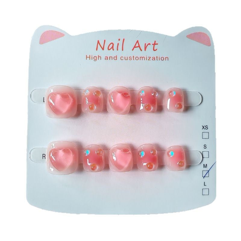 365nails Pink Heart 兒童系列：「閃耀粉戀」— 兒童短款方形美甲