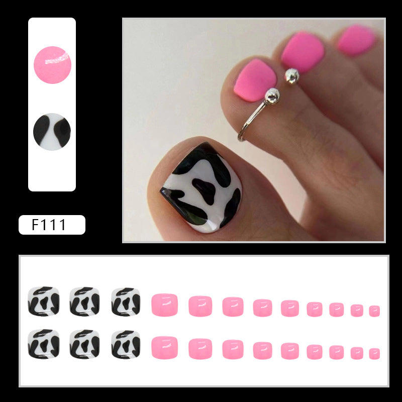 時尚芭比粉甜美女孩牛紋可拆式成品趾甲穿戴甲 批發24片｜365nails