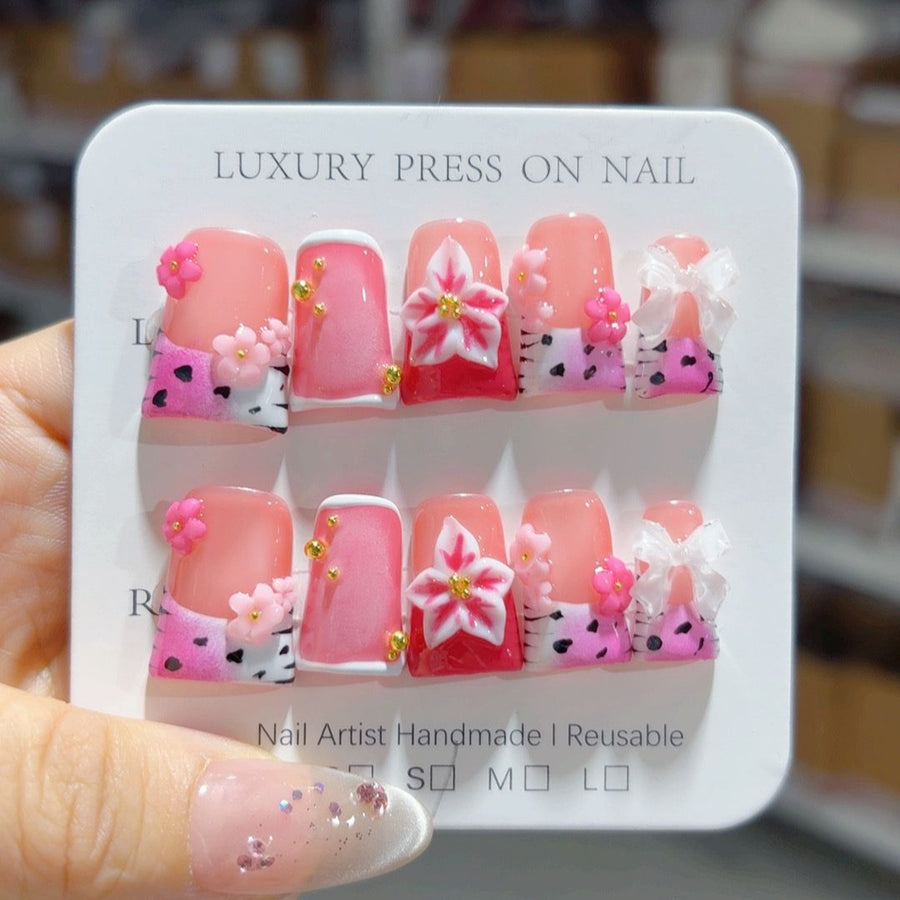 Sakura Fantasy: "Pink Blossom" – Short Square Press-Ons