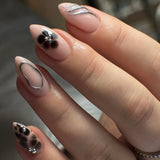 Popular Black Petals Flowers Short Almonds press-on nails