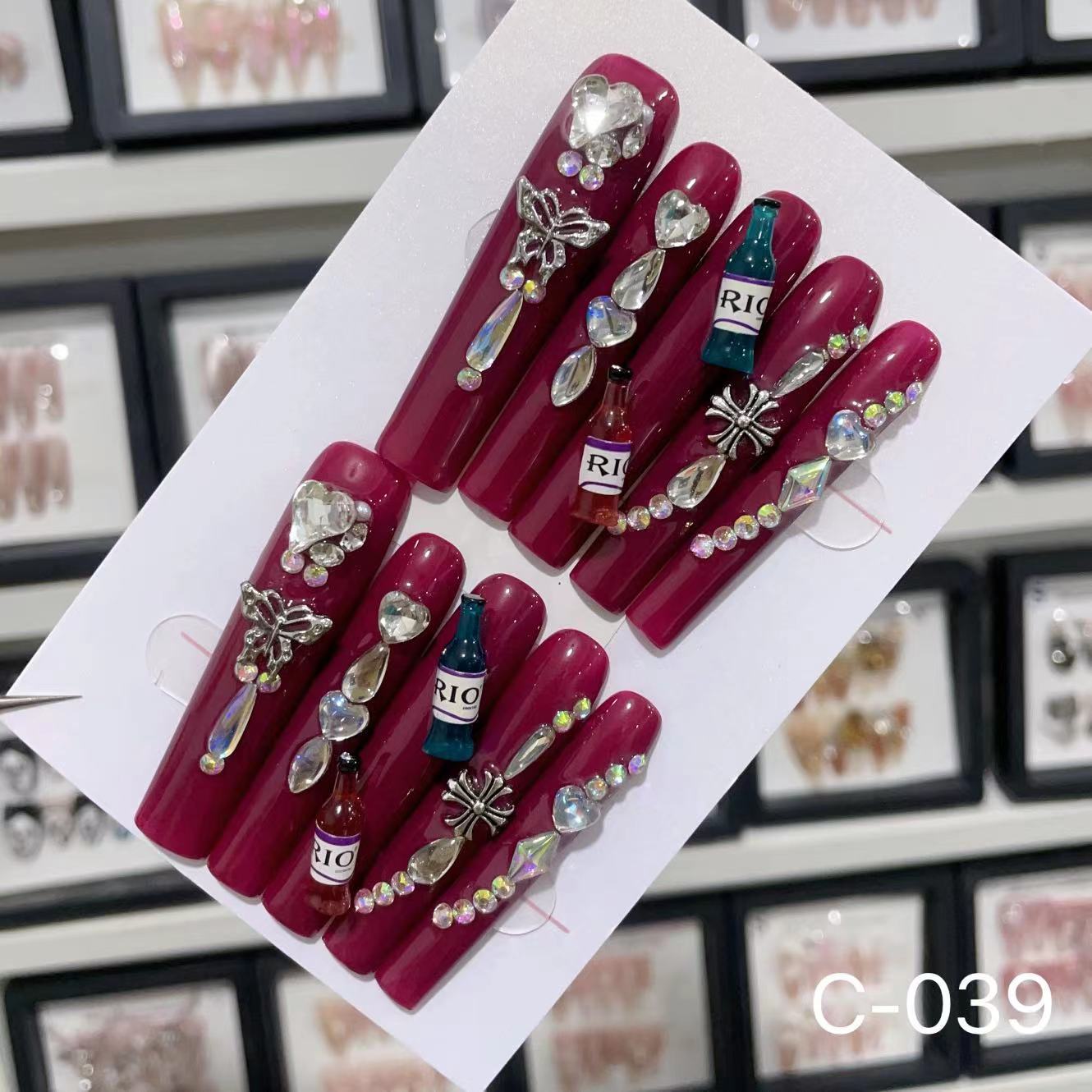 Extra Long 5.5cm Water Pipe Press-On Nails | Handmade Collection | Round Shape