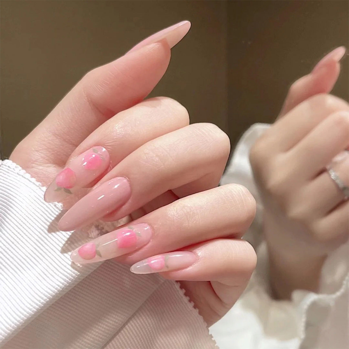 Pó de pêssego suave para clareamento de verão, unhas postiças finalizadas, peça removível para unhas｜365nails