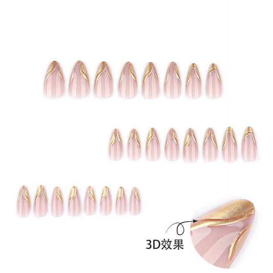 3D bronzing short almond nail wearable nail piece hot-selling nail art in Europe and America fake nail press on nails｜365nails