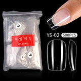Nail Tips Transparent nail piece Semi-sticker Shallow sticker 500 pieces French long nail art trapezoidal square light and thin press on nails  nail piece