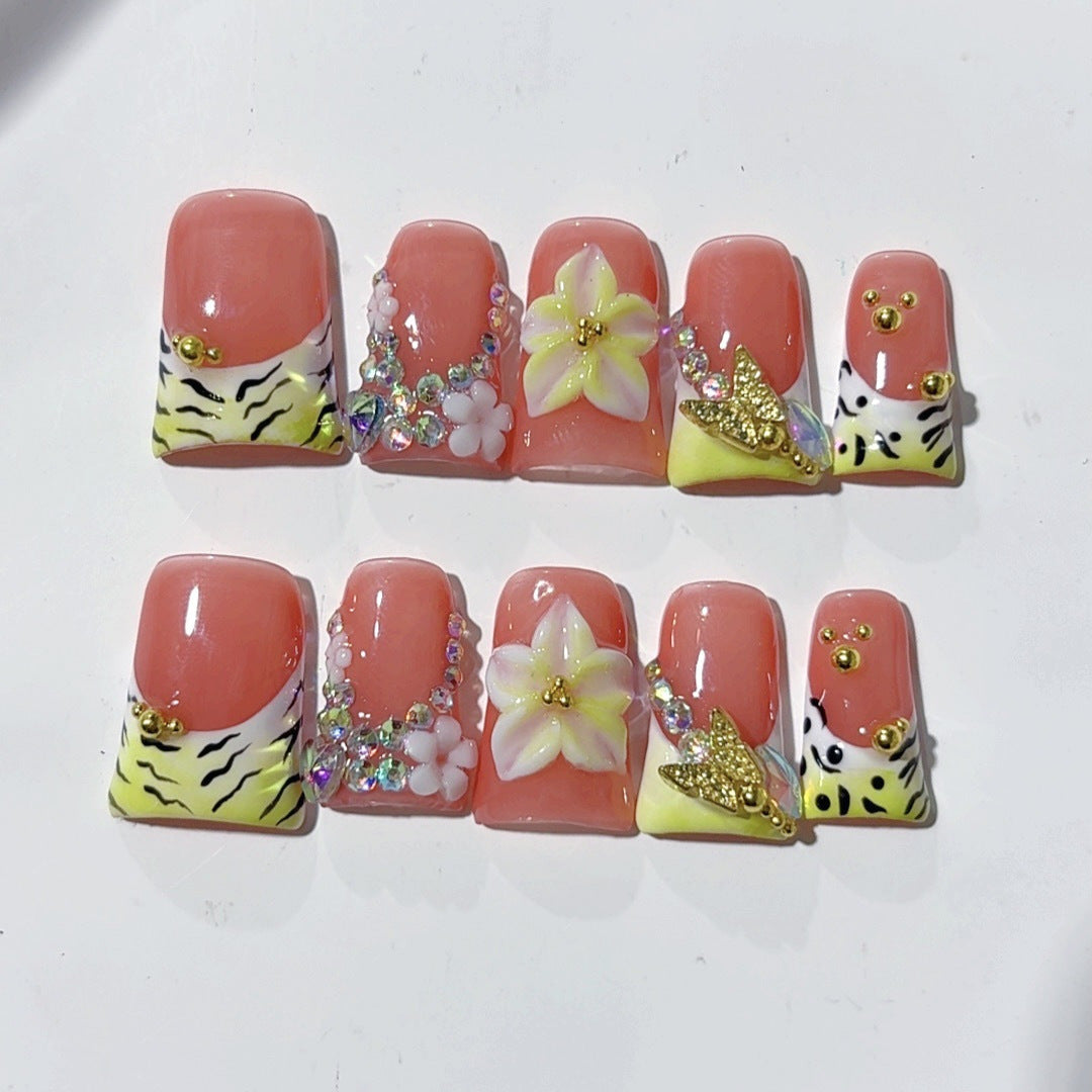 Wild Blossom: "Tiger & Flower Fantasy" – Square Press-On Nails