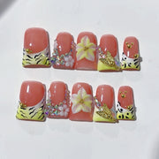 Wild Blossom: "Tiger & Flower Fantasy" – Square Press-On Nails