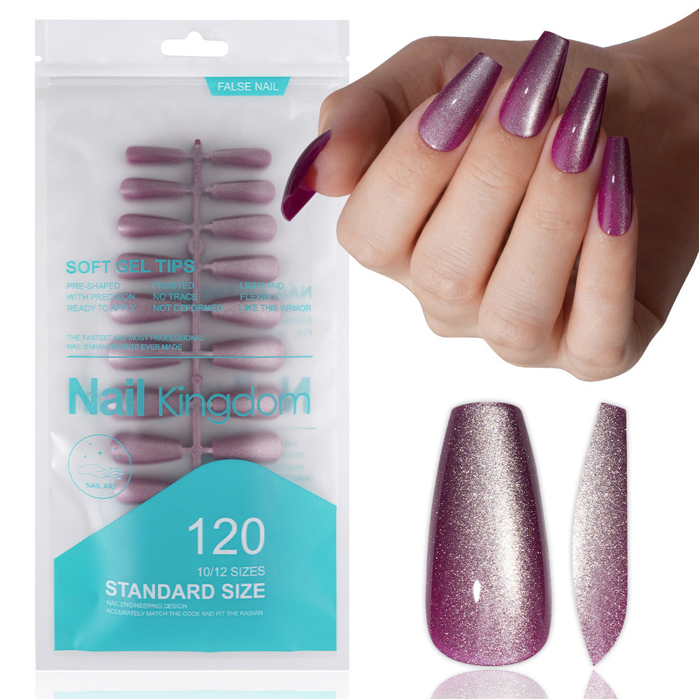 Cat eye press on nails, flash Spice Girl patch manicure removable trapezoidal nail 120 pieces boxed fake nails