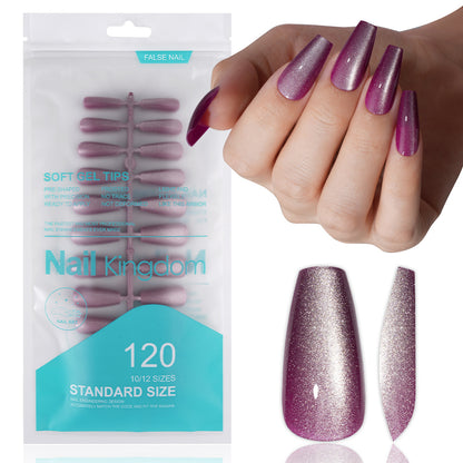 Cat eye press on nails, flash Spice Girl patch manicure removable trapezoidal nail 120 pieces boxed fake nails