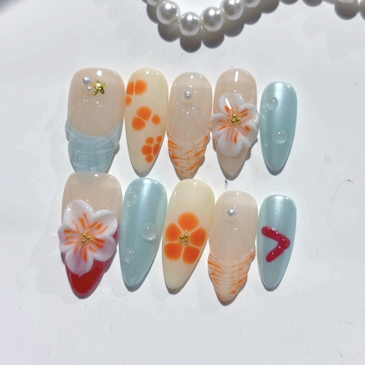 柑橘微風：『橙花夏日』— 杏仁形穿戴甲