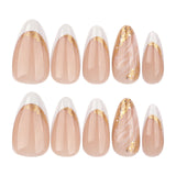 Uñas francesas clásicas blancas simples, uñas postizas con purpurina dorada, uñas con efecto difuminado y grietas, producto terminado al por mayor | 365nails