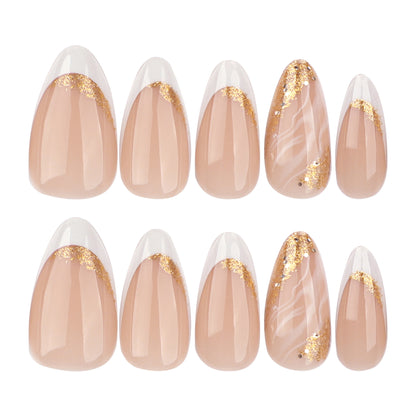 Classic French white simple press on nails gold glitter nail art fake nail smudge crack nail finished product wholesale｜365nails