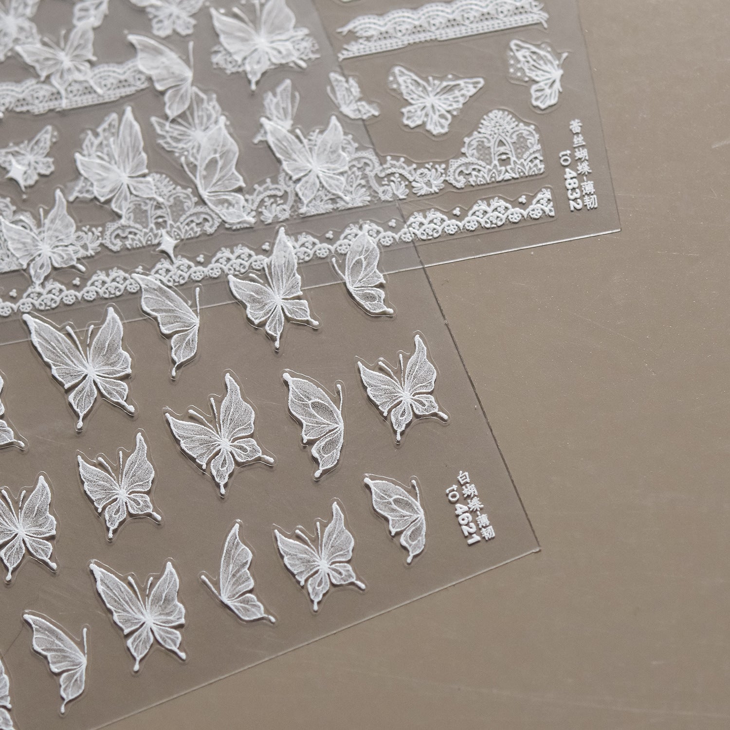White Lace Butterfly & Star Nail Sticker Set – "Ethereal Butterfly Lace"