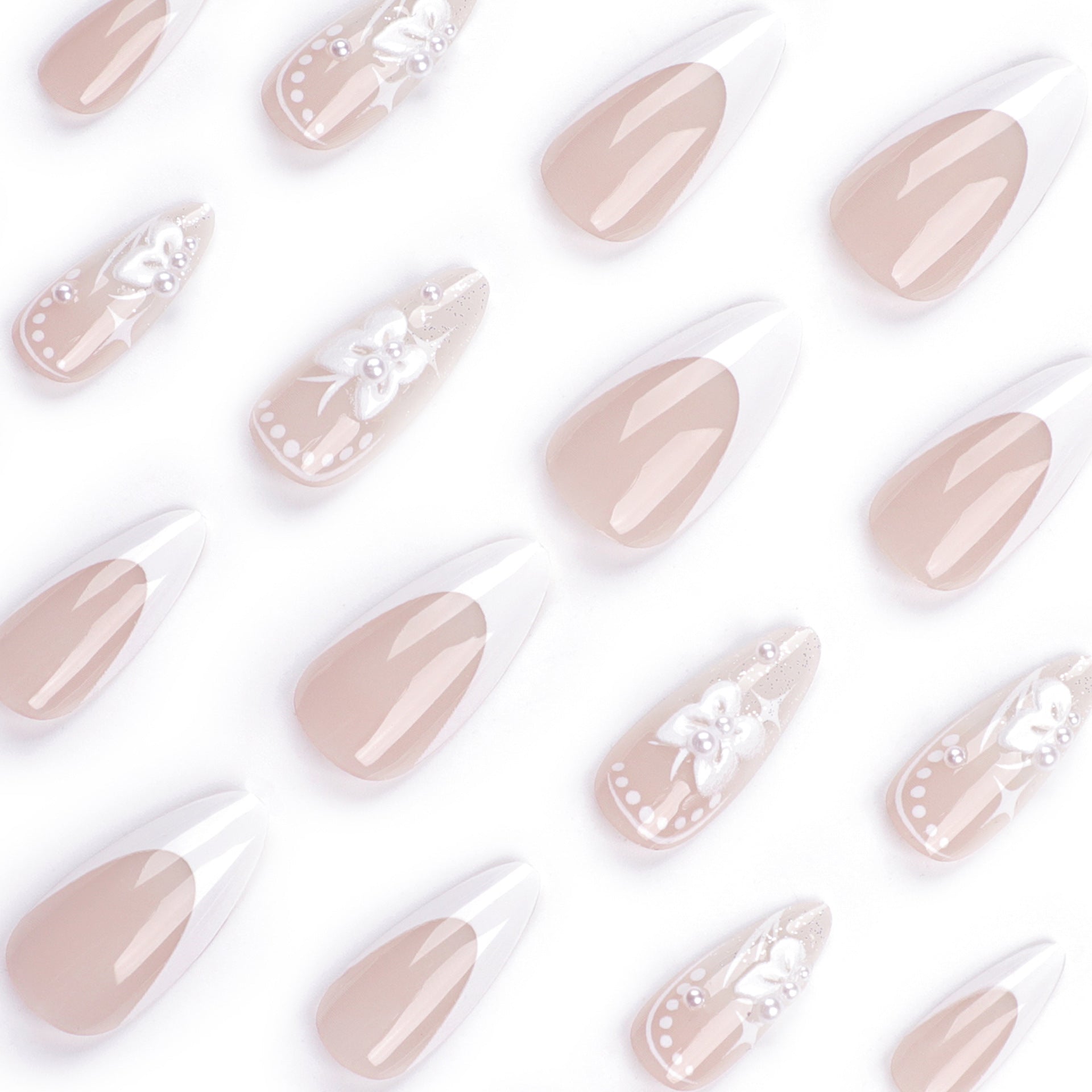 3D 蝴蝶結白色法式穿戴甲｜網紅純欲風・星芒成品批發｜365nails
