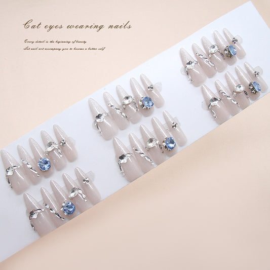 Nail Tips  Prefabricated nail Moonlight cat eye Blue Diamond Versatile Sweet Less  Detachable press on nails Diamond 30 pieces｜365nails