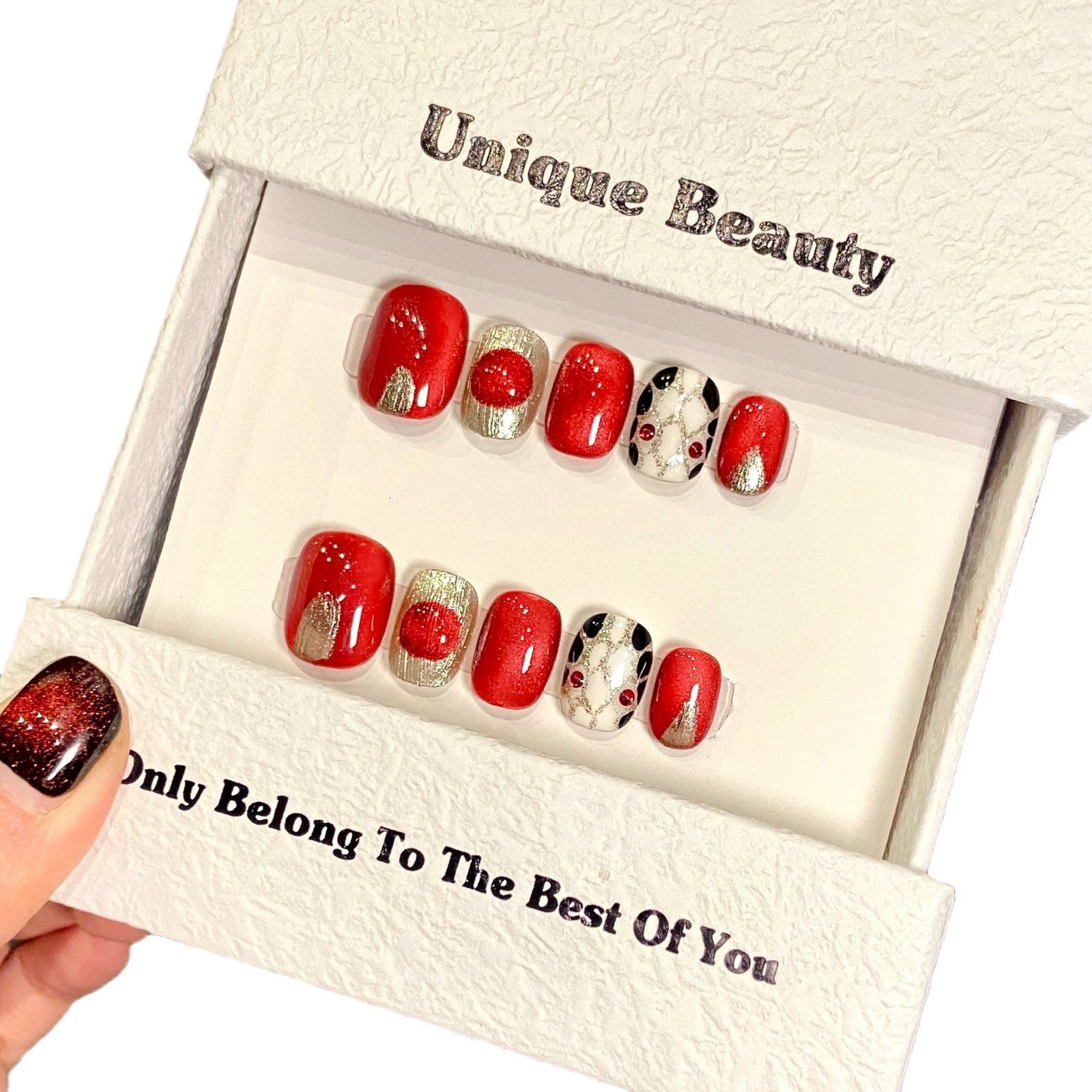 365nails: "Crimson Medusa" – Hand-Painted Snake & 3D Rose Short Square Nails