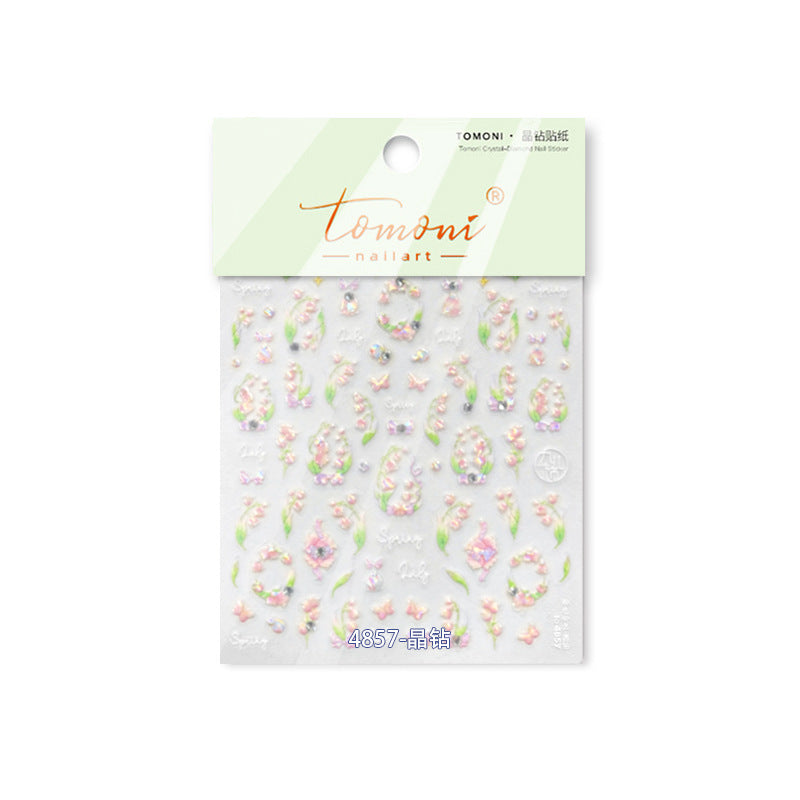 Spring Floral Wreath Collection: "Pastel Blossom" – 3D Crystal Diamond Nail Sticker