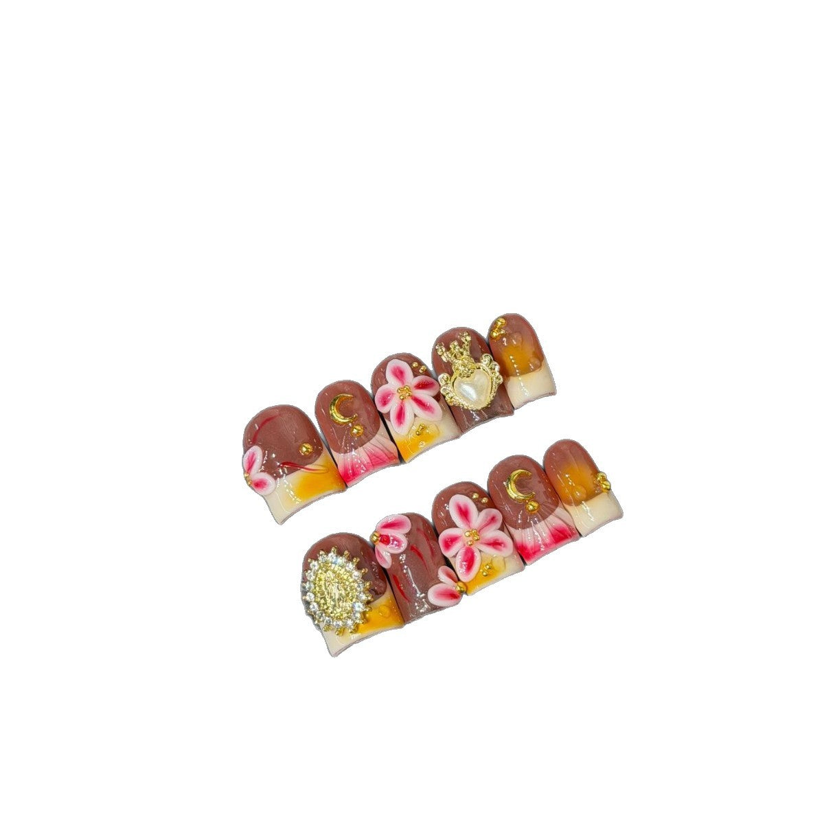 365nails: "Retro Bloom" – 3D Floral & Pearl Handmade Short Square Nails